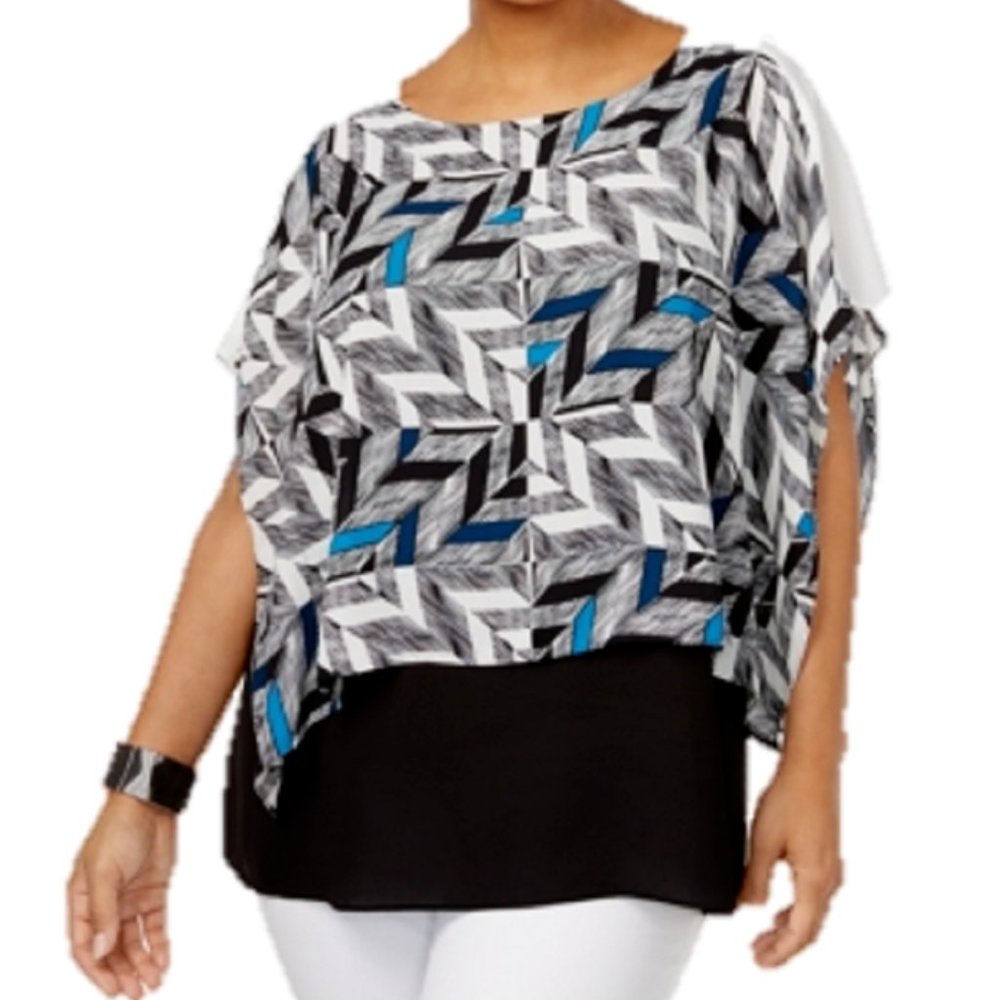 Alfani Plus Size Printed Asymmetrical Top 16W Retail $75.50